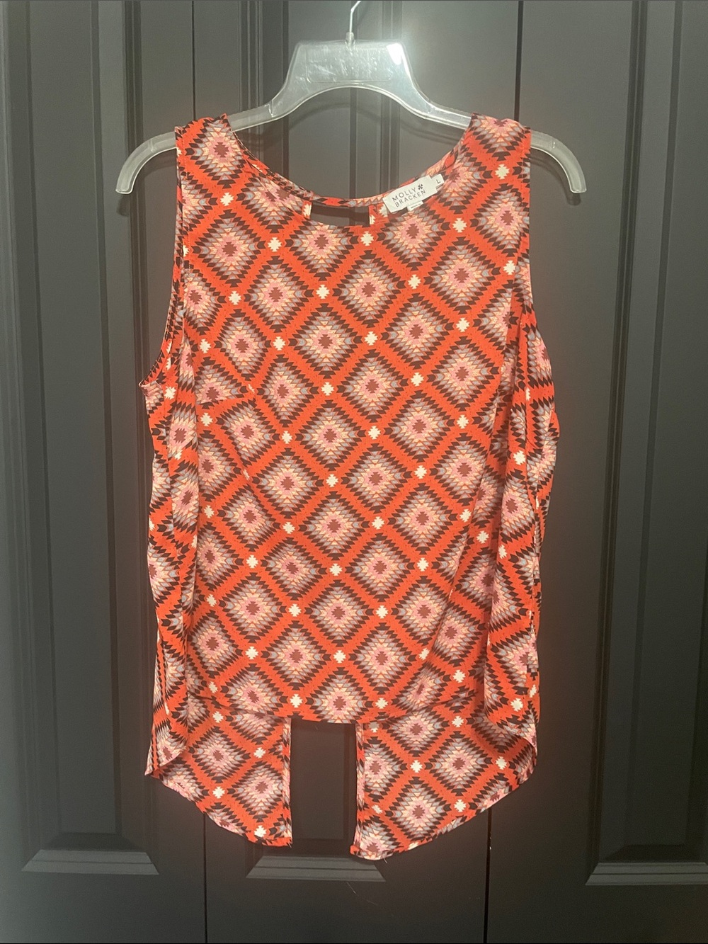 Molly Bracken Orange Geo Aztec Print Sleeveless Top with open back